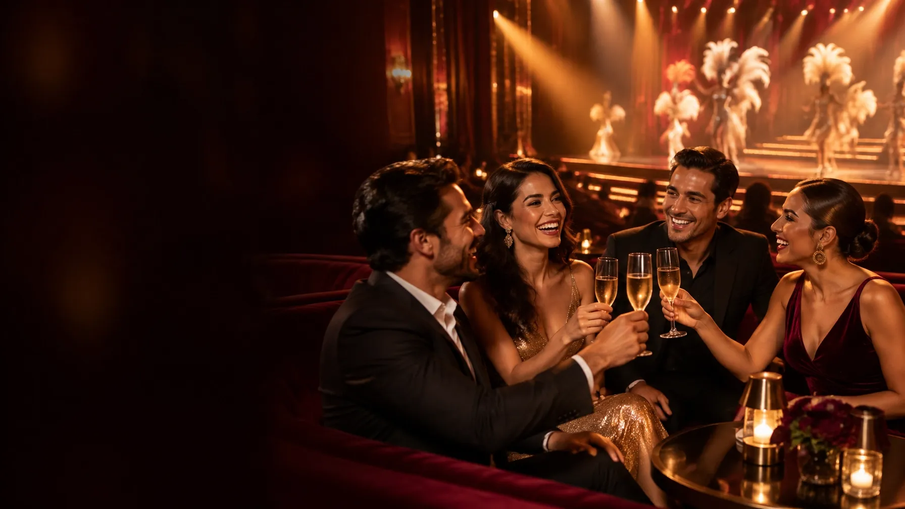 Grupo celebrando una noche de show VIP en Las Vegas